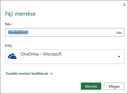 A Mentés párbeszédpanel az Office 365 Microsoft Excelben