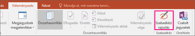 A Szabadkézi rajzolás gomb az Office Véleményezés lapján