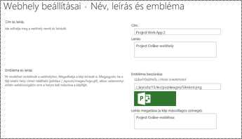A webhely leírása és helyettesítő szövege a Project Online