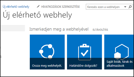 A webhely testreszabásához használt csempéket megjelenítő új SharePoint-webhely