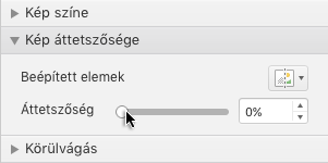 Az Áttetszőség csúszkasáv a Kép formázása ablakban