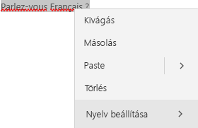 A kijelölt francia szöveg a nyelv beállításának helyi menüjével.