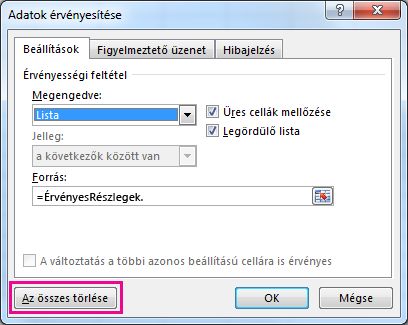 Legördülő lista eltávolítása Az összes törlése gombra kattintva