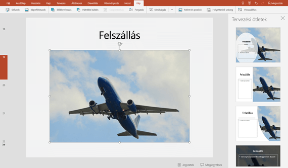 A kiválasztott tervezési ötletek azonnal megjelennek a dián teljes méretben