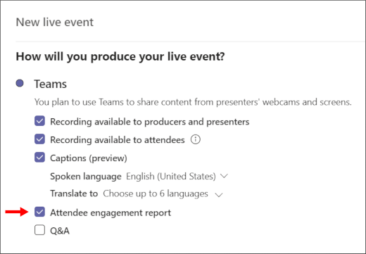 Attendee engagement report checkbox screen