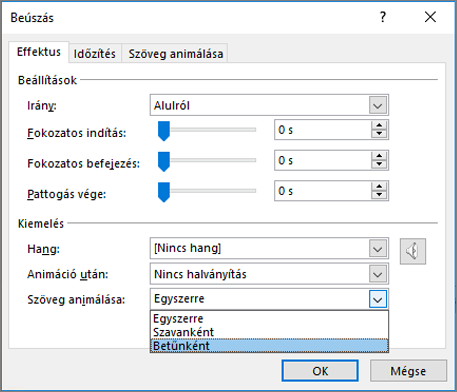 Az Effektus lapon kattintson a Levél szerint elemre.