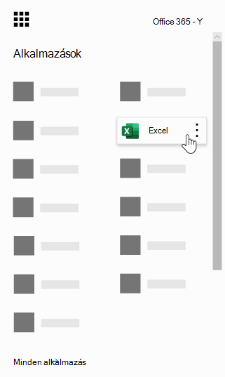 Az appindító kiemelt Excel app