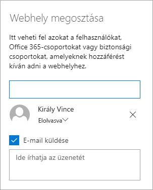 Személy hozzáadása a Webhely megosztása panelen
