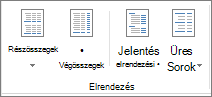 A menüszalag Elrendezés csoportja