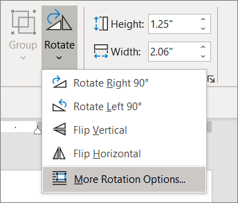 Rotate menu with More rotation options select