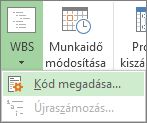 A WBS menügomb Kód megadása parancsának képe.