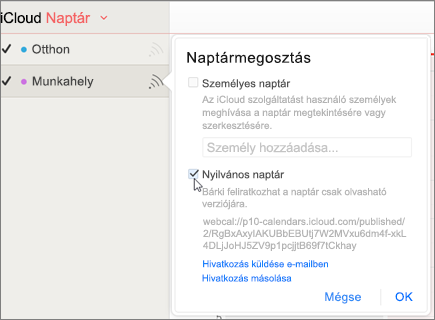 Nyilvános naptárbeállítások az iCloudban