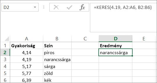 Példa a KERES függvény használatára
