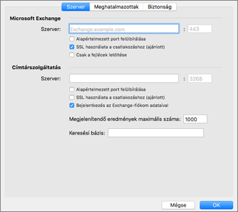 Exchange-fiókkiszolgáló beállításai