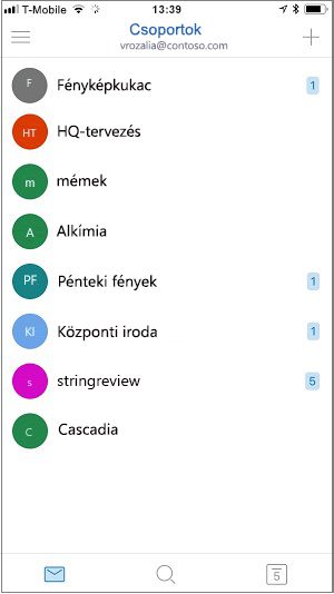 A Groups mobilapp kezdőképernyője