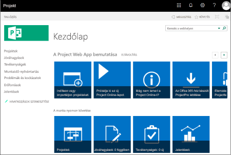 Project Online Kezdőlap nézet.