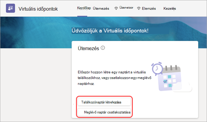 Képernyőkép a Kezdőlap lap virtuális találkozónaptár-beállításairól