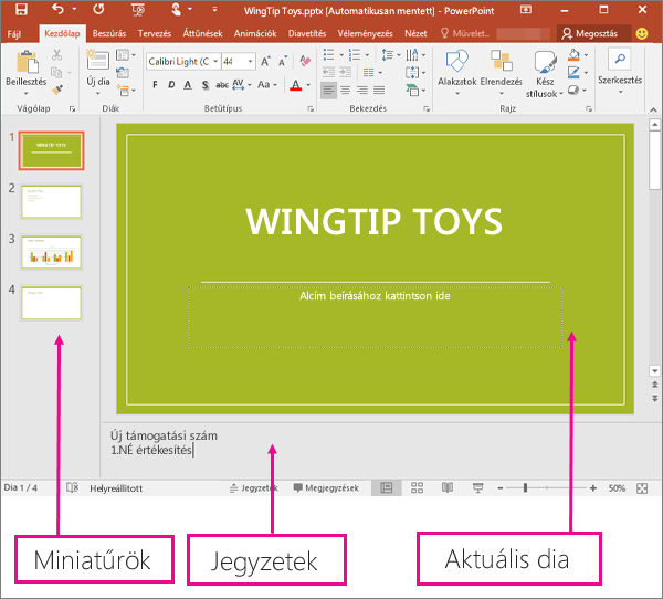 A PowerPoint Normál nézetének szemléltetése