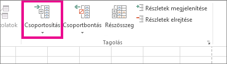Az Adatok lap Csoportosítás gombja