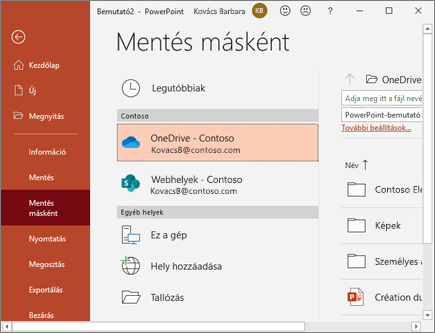 PowerPoint mentése a OneDrive-ra