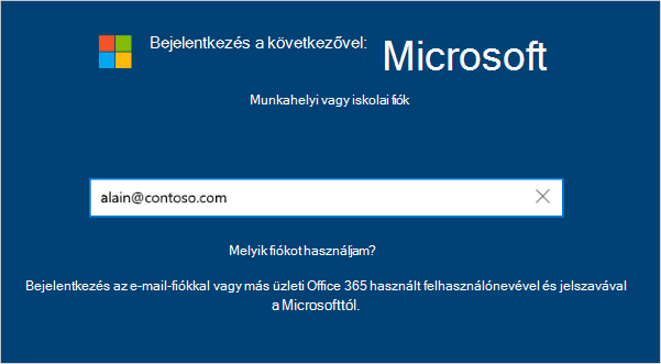 Bejelentkezési képernyő e-mail-címmel