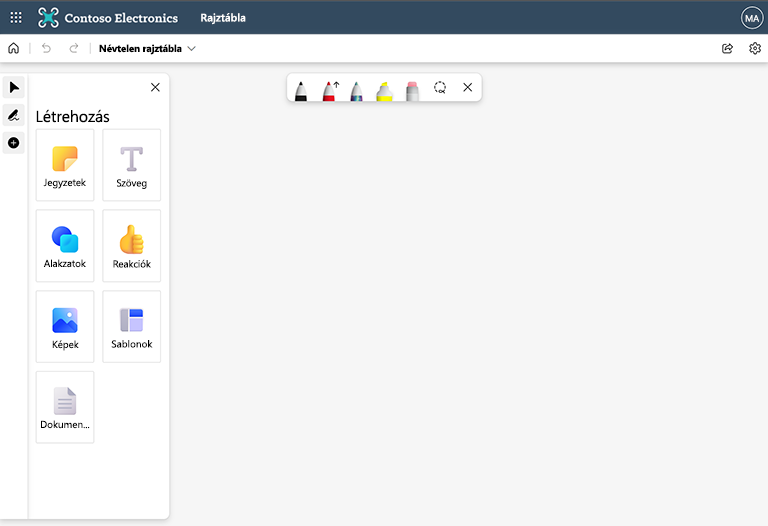 A Whiteboard létrehozási eszközei