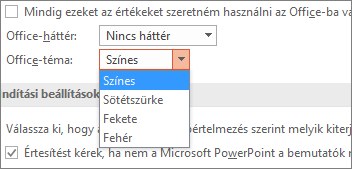 Az Office-téma beállításai a PowerPoint 2016-ban