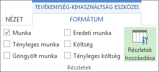 Tevékenység-kihasználtság eszközei – Formátum lap, Részletek hozzáadása parancs