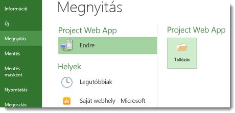 Tallózás gomb Project Web App-fájl megnyitásához