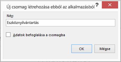 Az „Új csomag létrehozása ebből az alkalmazásból” párbeszédpanel