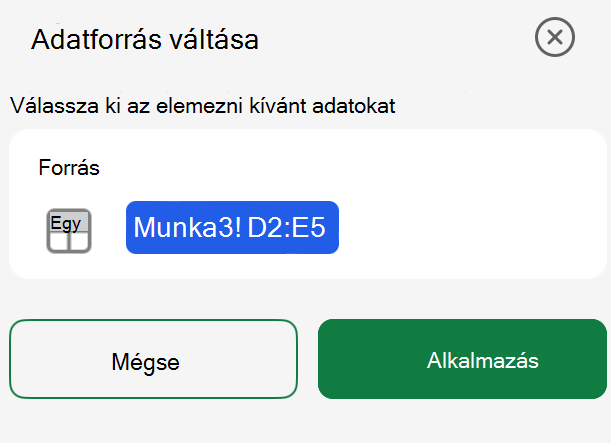 Kimutatás adatforrásának módosítása iPaden