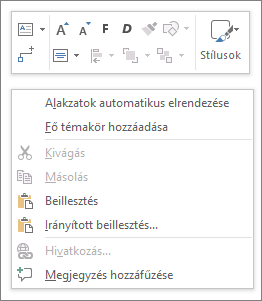 Visio-környezet vagy helyi menü