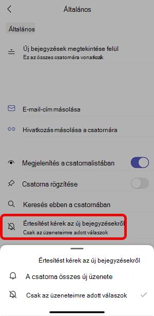 IOS-csatornaértesítések kiválasztva