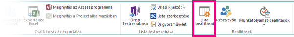 Lista beállításai gomb
