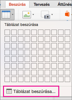 Táblázat beszúrása menü