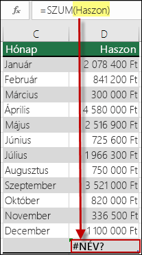 A szintaxisban egy nem definiált névre való hivatkozás által okozott #NÉV? hiba