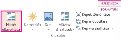 A Képeszközök – Formátum lap Kiigazítás csoportjában található Háttér eltávolítása gomb