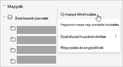 Képernyőkép a mappaablak További beállítások menüjében kiválasztott Új mappa létrehozása lehetőségről