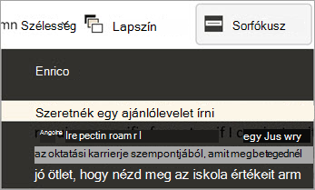 A sorfókusz képernyőképe. az e-mailek többsége elsötétül, így csak egy sornyi szöveg olvasható tisztán.