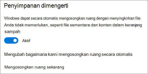 Windows 10 Tombol penyimpanan untuk mengaktifkan Storage Sense