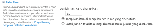 Mengatur jumlah item yang akan ditampilkan di halaman Pengaturan Tampilan