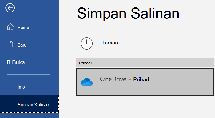 Daftar lokasi di halaman Simpan salinan dokumen Word.