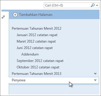 Halaman dengan subhalaman bisa diciutkan dan diperluas.