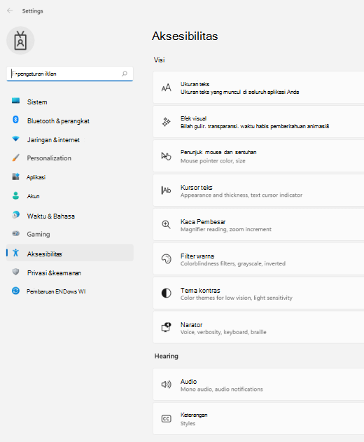 Windows 11 pengaturan aksesibilitas