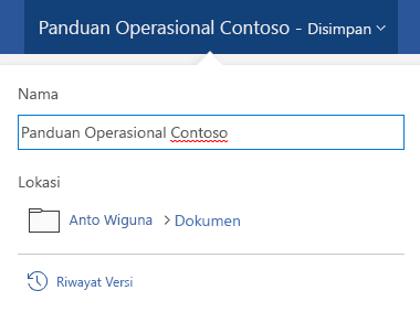 Dialog operasi file diaktifkan dengan mengklik judul dokumen di bagian atas jendela.