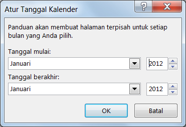 Atur satu bulan baru di dialog Atur Tanggal Kalender.