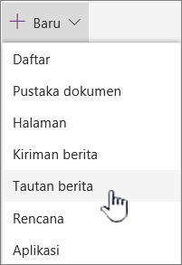 Pilih Tautan berita dari menu + Baru