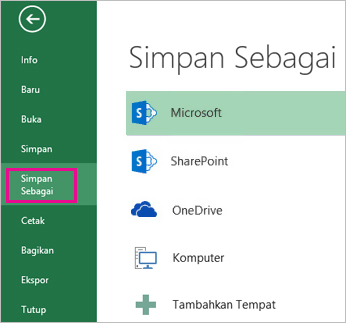 Opsi Simpan Sebagai pada tab File