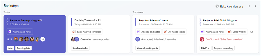 Cuplikan layar bagian Berikutnya di aplikasi Meet di Teams