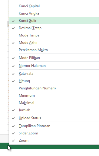 Klik kanan bilah status untuk dikustomisasi